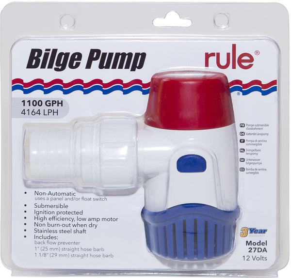 Rule 1100 GPH Bilge Pump (Non-Automatic)12v
